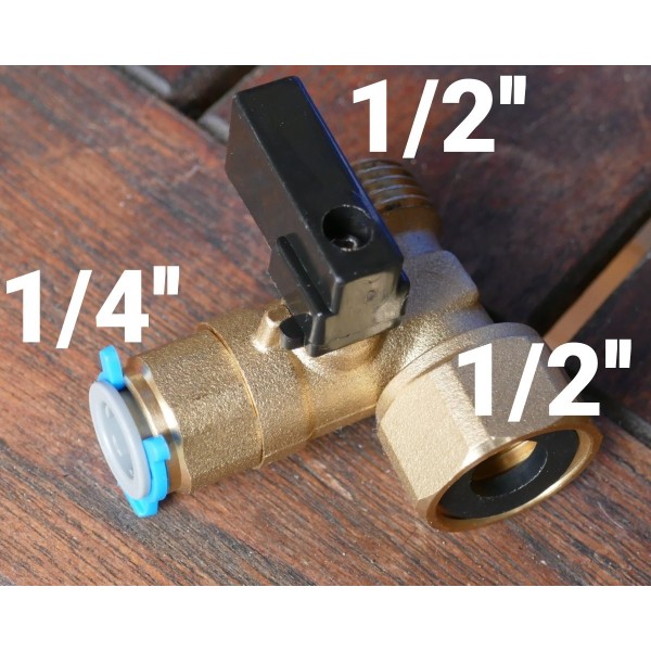 Messing adapter: 1/2'' udv. x 1/2'' indv. gevind til 1/4'' slange