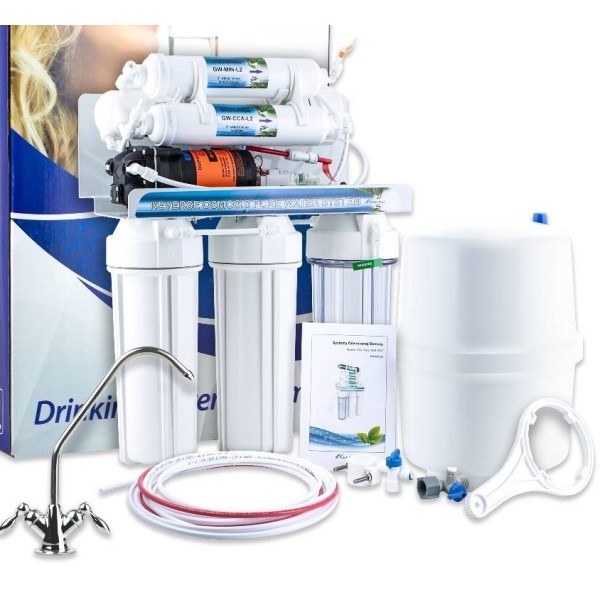 Osmoseanlæg 200GPD, pumpe, 12L tank, mineralfilter, trad. filterhuse - Video
