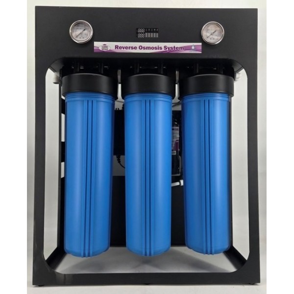 Osmoseanlæg, 3 x BB10 filterhuse, 2 x 3413-1600GPD, 8L/min. Osmoseanlæg, 3 x BB10 filterhuse, 2 x 3413-1600GPD, 8L/min.