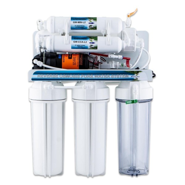 Osmoseanlæg, pumpe, 12L tank, mineralfilter Osmoseanlæg, pumpe, 12L tank, mineralfilter