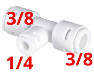 T-stykke: 3/8'' slange x 1/4'' slange x 3/8'' slange